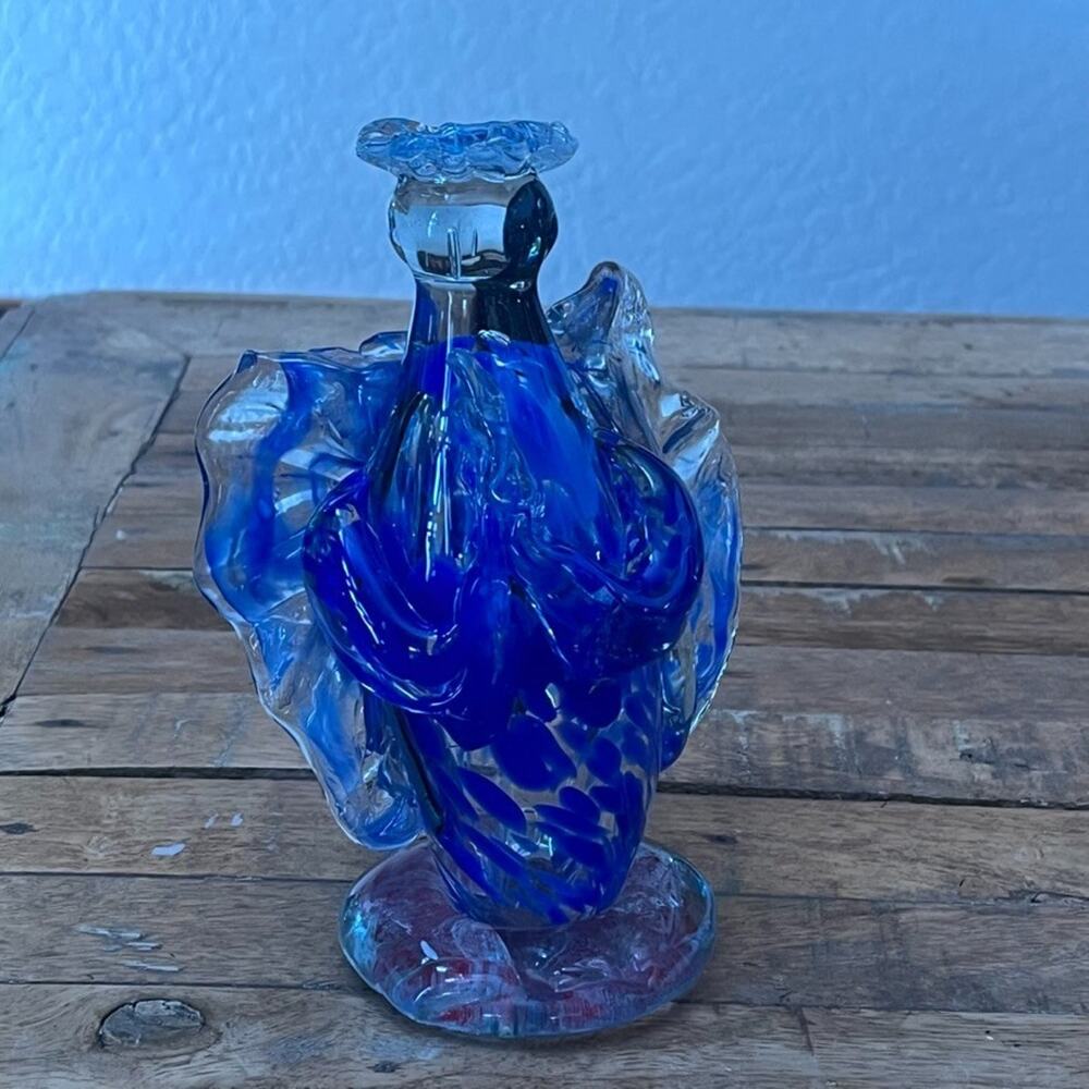 Hand-Blown Art Glass Blue Angel Sculpture 8" Decor Handcrafted